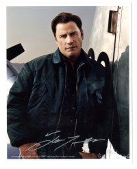 4t645 JOHN TRAVOLTA signed color 8x10 REPRO still '05 at the Reno Air Races next to airplane!