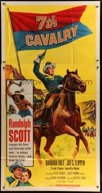 4w584 7th CAVALRY 3sh '56 Randolph Scott avenges General Custer & the massacre at Little Big Horn!
