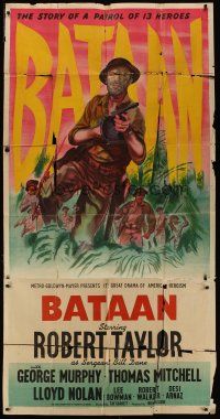 4w611 BATAAN style A 3sh '43 Robert Taylor with gun in story of a World War II patrol of 13 heroes!