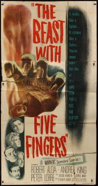4w612 BEAST WITH FIVE FINGERS 3sh '47 Peter Lorre, cool reaching hand horror artwork!