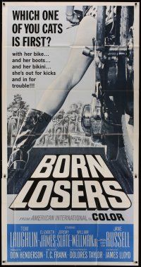 4w632 BORN LOSERS 3sh '67 Tom Laughlin directs and stars as Billy Jack, sexy motorcycle image!