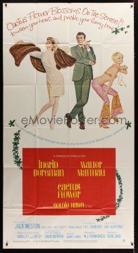 4w640 CACTUS FLOWER int'l 3sh '69 art of Matthau, sexy hippie Goldie Hawn & nurse Ingrid Bergman!