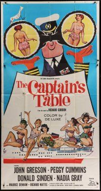4w644 CAPTAIN'S TABLE 3sh '60 art of John Gregson & sexy Peggy Cummins on ocean cruise!