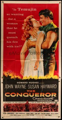 4w659 CONQUEROR 3sh '56 barbarian John Wayne embraces sexy Susan Hayward!