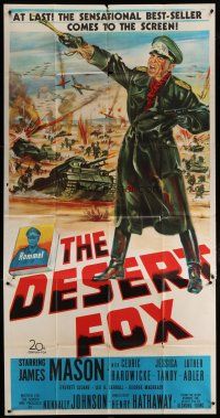 4w671 DESERT FOX 3sh '51 artwork of James Mason as Field Marshal Erwin Rommel at war!