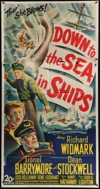 4w681 DOWN TO THE SEA IN SHIPS 3sh '49 art of Richard Widmark, Lionel Barrymore & Dean Stockwell!