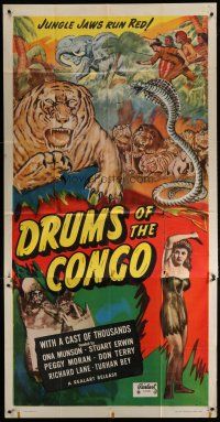 4w684 DRUMS OF THE CONGO 3sh R40s cool artwork of jungle animals, jungle jaws run red!