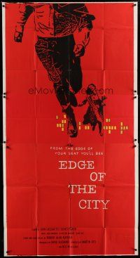 4w686 EDGE OF THE CITY 3sh '57 great different Saul Bass art of man running off of the poster!