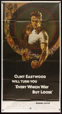4w690 EVERY WHICH WAY BUT LOOSE int'l 3sh '78 art of Clint Eastwood & Clyde the orangutan by Peak!
