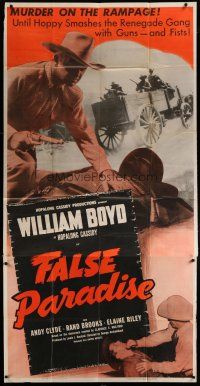 4w694 FALSE PARADISE 3sh '48 cowboy William Boyd as Hopalong Cassidy, murder on the rampage!