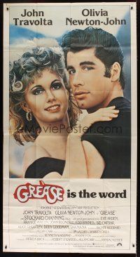 4w733 GREASE int'l 3sh '78 close up of John Travolta & Olivia Newton-John in a most classic musical!