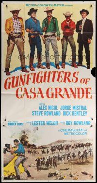 4w740 GUNFIGHTERS OF CASA GRANDE 3sh '65 cool image of Alex Nicol, Jorge Mistral, & Steve Rowland!