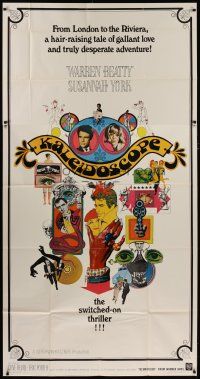 4w782 KALEIDOSCOPE 3sh '66 Warren Beatty, Susannah York, cool colorful Bob Peak art!