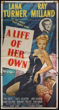 4w799 LIFE OF HER OWN 3sh '50 full-length art of sexy Lana Turner, plus Ray Milland!