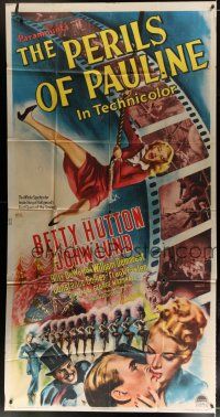 4w863 PERILS OF PAULINE 3sh '47 art of Betty Hutton as silent screen heroine swinging on rope!