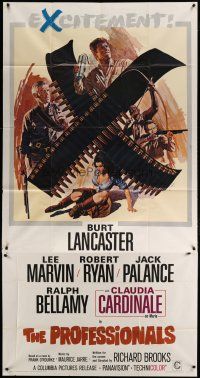 4w876 PROFESSIONALS 3sh '66 Terpning art of Burt Lancaster, Lee Marvin & Claudia Cardinale!