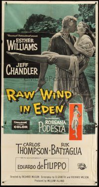4w883 RAW WIND IN EDEN 3sh '58 sexy Esther Williams & Jeff Chandler kissing in the ocean!