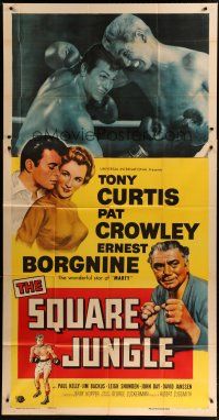 4w940 SQUARE JUNGLE 3sh '56 great c/u of boxing Tony Curtis fighting in the ring, Ernest Borgnine!