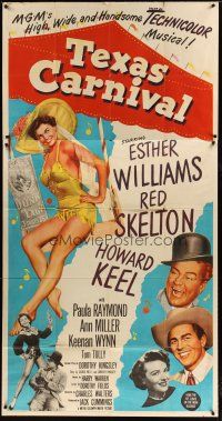 4w954 TEXAS CARNIVAL 3sh '51 Red Skelton, art of sexy Esther Williams in skimpy outfit, Keel