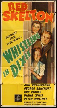 4w986 WHISTLING IN DIXIE style B 3sh '42 art of Red Skelton between Ann Rutherford & Diana Lewis!