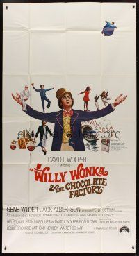 4w991 WILLY WONKA & THE CHOCOLATE FACTORY int'l 3sh '71 Gene Wilder, it's scrumdidilyumptious!