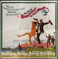 4w227 BAREFOOT IN THE PARK 6sh '67 McGinnis art of Robert Redford & Jane Fonda in Central Park!