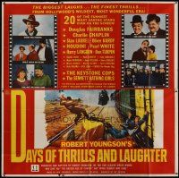 4w259 DAYS OF THRILLS & LAUGHTER 6sh '61 Charlie Chaplin, Laurel & Hardy, cool train chase art!