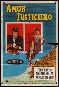 4w075 RAWHIDE YEARS Argentinean '55 poker playing Tony Curtis + sexy Colleen Miller & Arthur Kennedy