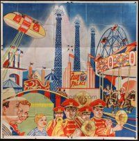 4w276 FUN PALACE 6sh carnival poster '50s cool colorful art of fun rides & marching band!