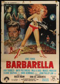 4w389 BARBARELLA Italian 1p '68 sexiest sci-fi art of Jane Fonda by Antonio Mos, Roger Vadim!