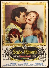 4w396 BLACK SHIELD OF FALWORTH Italian 1p '54 romantic close-up of Tony Curtis & Janet Leigh!