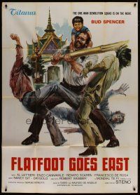 4w434 FLATFOOT IN HONG KONG Italian 1p '75 wacky art of Bud Spencer beating guys with bamboo pole!