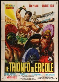4w458 HERCULES VS. THE GIANT WARRIORS Italian 1p '64 art of Hercules fighting, by Renato Casaro!