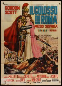 4w459 HERO OF ROME Italian 1p '64 full-length art of gladiator Gordon Scott by Renato Casaro!
