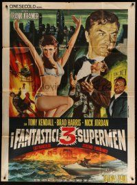 4w555 THREE FANTASTIC SUPERMEN Italian 1p '67 different montage art with sexy half-naked woman!