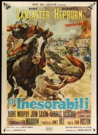 4w563 UNFORGIVEN Italian 1p R63 Burt Lancaster, John Huston, different art by Averardo Ciriello!