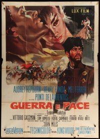 4w568 WAR & PEACE Italian 1p '56 Audrey Hepburn, Henry Fonda & Ferrer, different Biffignandi art!
