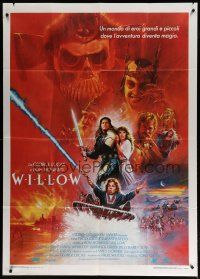 4w573 WILLOW Italian 1p '88 George Lucas & Ron Howard, cool Bysouth art of Kilmer & top cast!