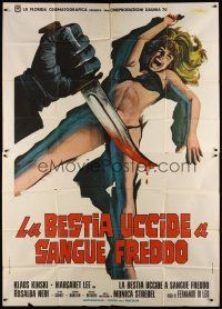 4w128 COLD-BLOODED BEAST Italian 2p '71 Franco art of terrified near-naked girl & bloody knife!