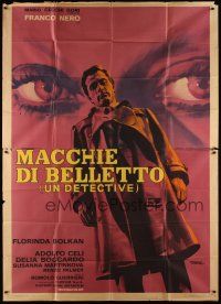 4w134 DETECTIVE BELLI Italian 2p '69 cool artwork of Franco Nero & giant eyes by Giuliano Nistri!