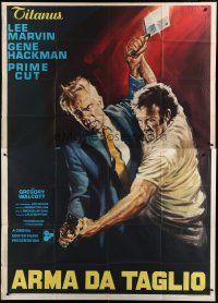 4w190 PRIME CUT Italian 2p '72 cool different art of Lee Marvin & Gene Hackman fighting!