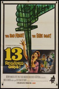 4x003 13 FRIGHTENED GIRLS 1sh '63 William Castle, cool plunging knife & screaming women artwork!