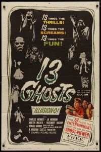 4x004 13 GHOSTS black style 1sh '60 William Castle, great art of all the spooks, ILLUSION-O!