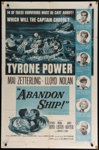 4x012 ABANDON SHIP 1sh '57 Tyrone Power & 25 survivors in a lifeboat which can hold only 12!