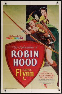 4x018 ADVENTURES OF ROBIN HOOD 1sh R76 Errol Flynn as Robin Hood, Olivia De Havilland!