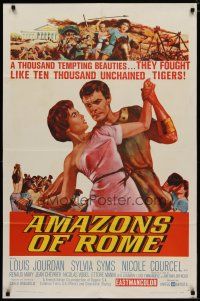 4x029 AMAZONS OF ROME 1sh '63 Louis Jourdan, they fought like 10,000 unchained tigers!