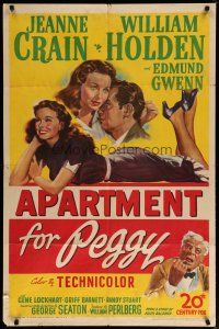 4x044 APARTMENT FOR PEGGY 1sh '48 romantic art of sexy Jeanne Crain & William Holden!