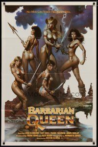 4x066 BARBARIAN QUEEN 1sh '85 sexy artwork of five near-naked female warriors by Boris Vallejo!