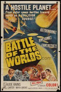 4x073 BATTLE OF THE WORLDS 1sh '63 cool sci-fi, flying saucers from a hostile enemy planet!