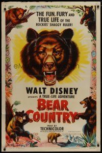 4x075 BEAR COUNTRY style A 1sh '53 Disney True-Life Adventure, cool bear artwork!